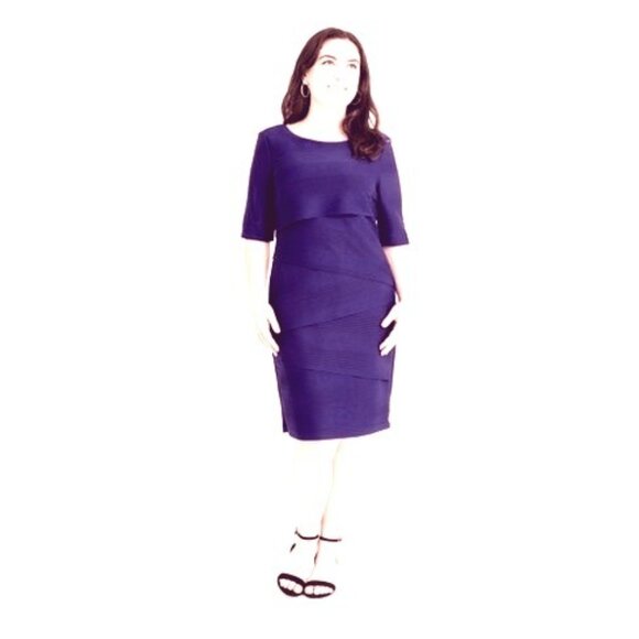 Size 12 DARK PURPLE KNIT TIERED‎ SHEATH DRESS Day/Evening Classy Fall Winter - Picture 1 of 4